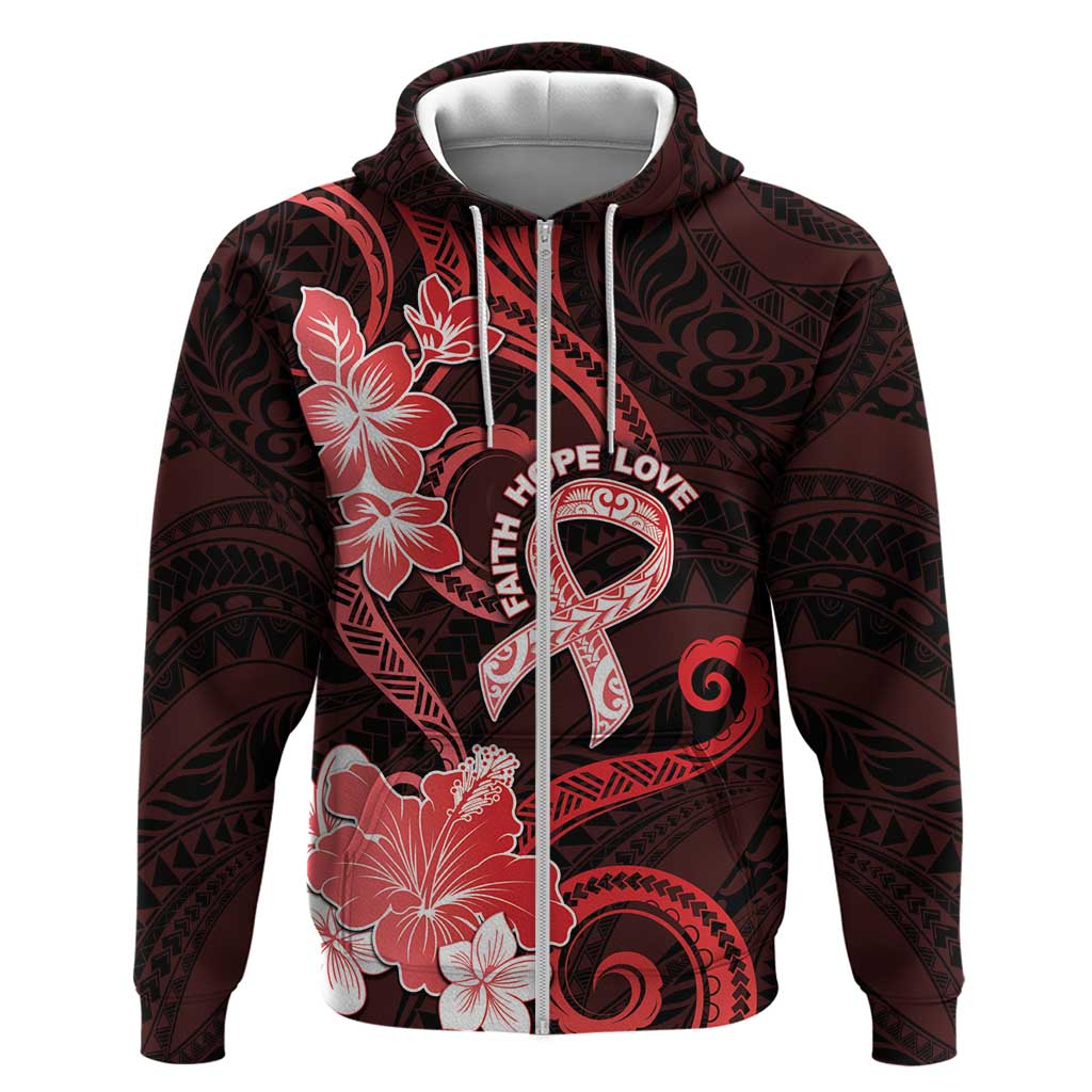 Heart Health Awareness Zip Hoodie Warrior Wears Red Polynesian Style