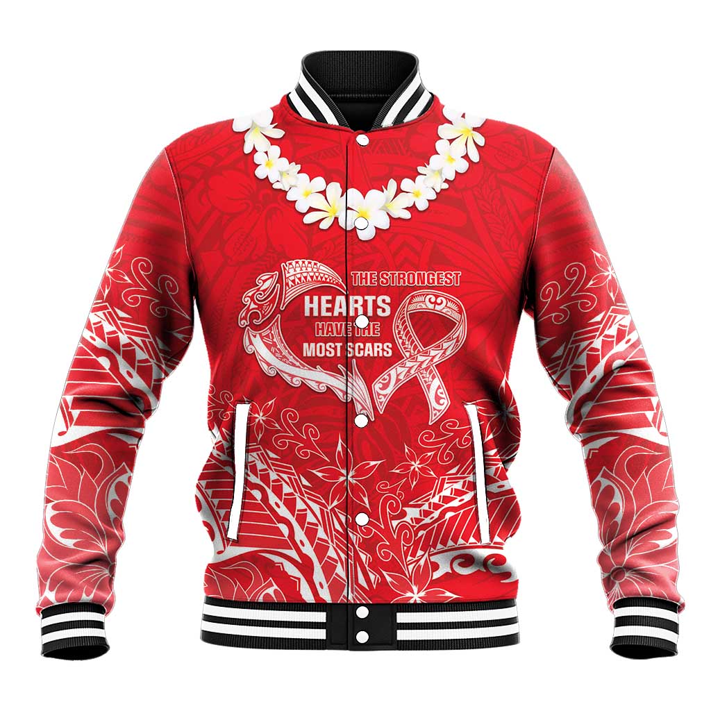 Heart Health Awareness Baseball Jacket Polynesian Red Ribbon
