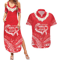 Heart Health Awareness Couples Matching Summer Maxi Dress and Hawaiian Shirt Polynesian Red Ribbon