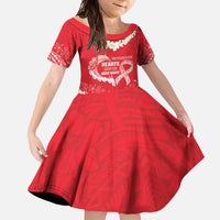 Heart Health Awareness Family Matching Mermaid Dress and Hawaiian Shirt Polynesian Red Ribbon LT05 Daughter's Dress Red - Polynesian Pride