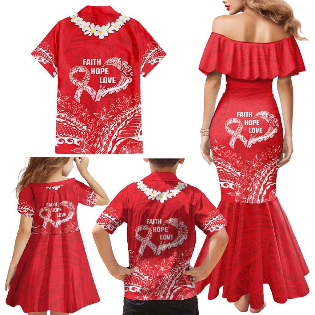 Heart Health Awareness Family Matching Mermaid Dress and Hawaiian Shirt Polynesian Red Ribbon LT05 - Polynesian Pride