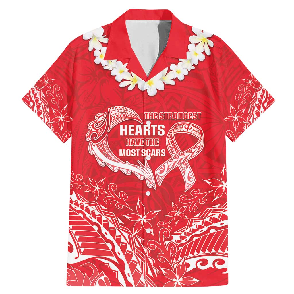 Heart Health Awareness Family Matching Mermaid Dress and Hawaiian Shirt Polynesian Red Ribbon LT05 Dad's Shirt - Short Sleeve Red - Polynesian Pride