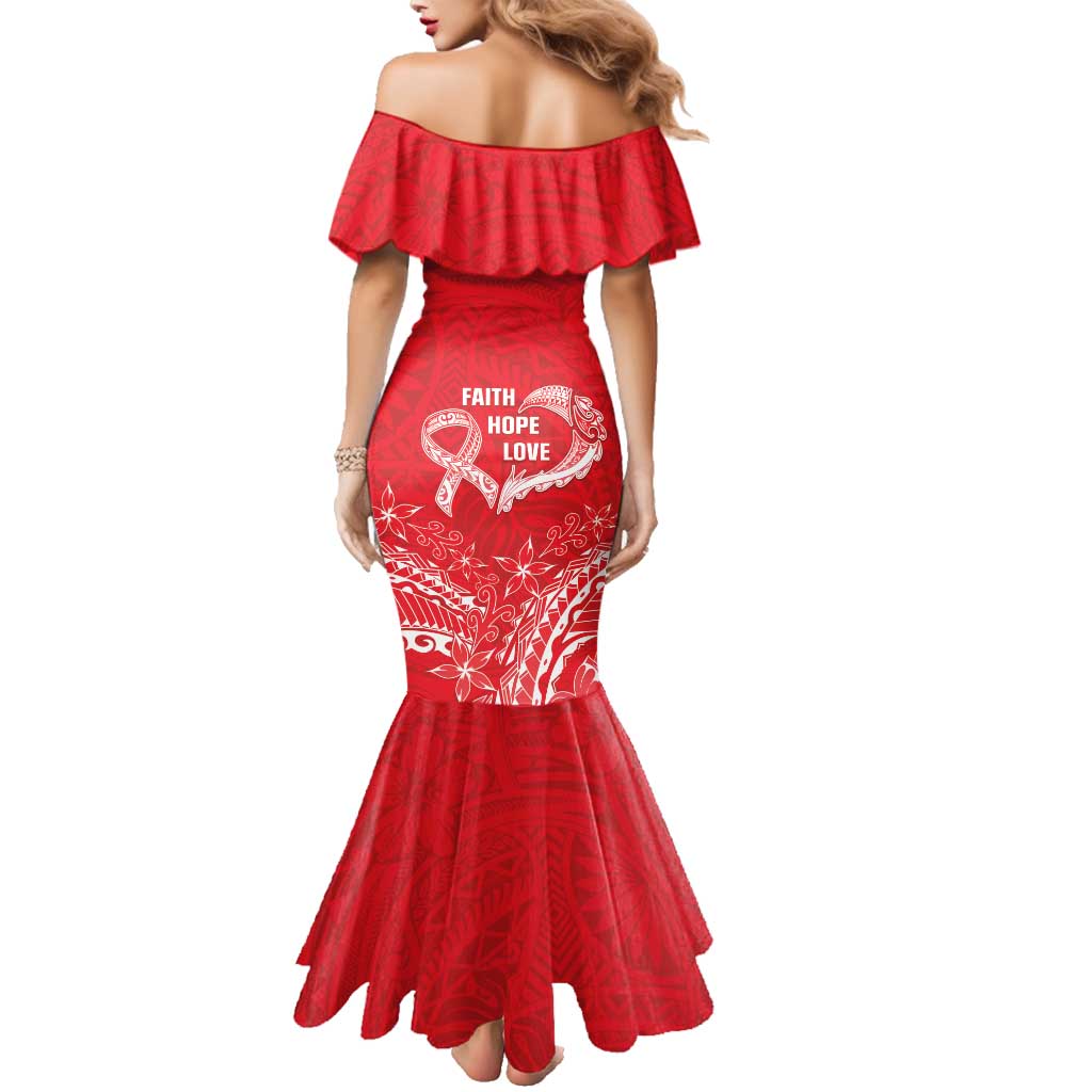 Heart Health Awareness Family Matching Mermaid Dress and Hawaiian Shirt Polynesian Red Ribbon LT05 - Polynesian Pride