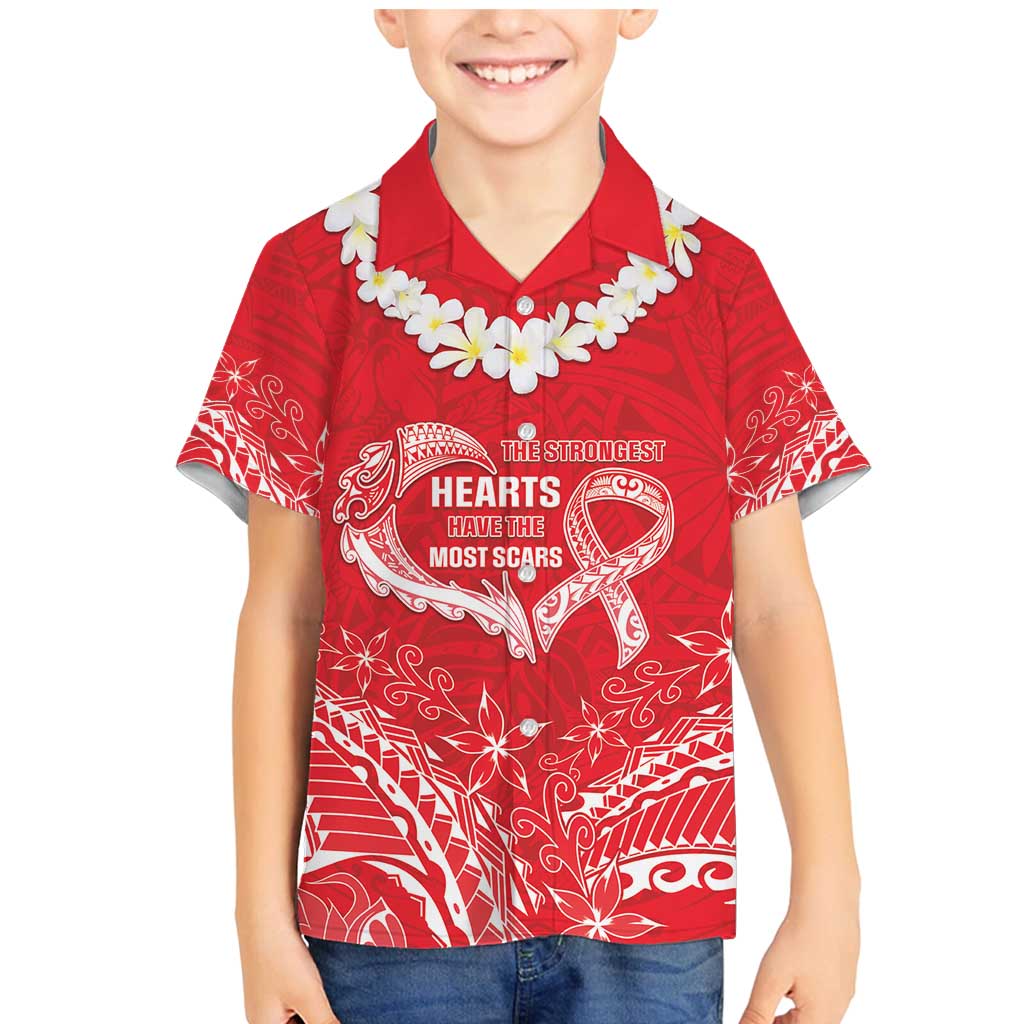 Heart Health Awareness Family Matching Mermaid Dress and Hawaiian Shirt Polynesian Red Ribbon LT05 Son's Shirt Red - Polynesian Pride