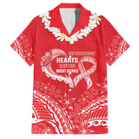 Heart Health Awareness Family Matching Off The Shoulder Long Sleeve Dress and Hawaiian Shirt Polynesian Red Ribbon