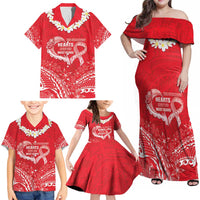 Heart Health Awareness Family Matching Off Shoulder Maxi Dress and Hawaiian Shirt Polynesian Red Ribbon LT05 - Polynesian Pride