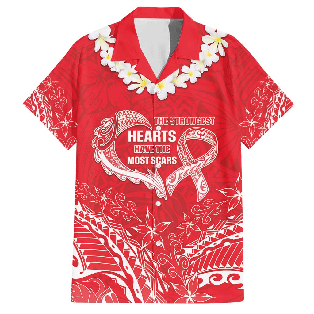 Heart Health Awareness Family Matching Off Shoulder Maxi Dress and Hawaiian Shirt Polynesian Red Ribbon LT05 Dad's Shirt - Short Sleeve Red - Polynesian Pride