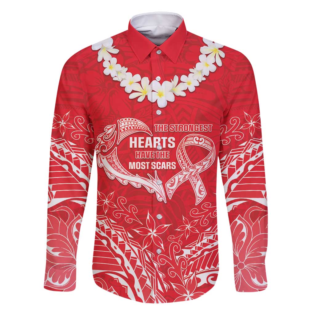 Heart Health Awareness Family Matching Off Shoulder Maxi Dress and Hawaiian Shirt Polynesian Red Ribbon LT05 Dad's Shirt - Long Sleeve Red - Polynesian Pride