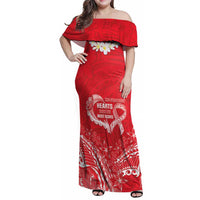 Heart Health Awareness Family Matching Off Shoulder Maxi Dress and Hawaiian Shirt Polynesian Red Ribbon LT05 Mom's Dress Red - Polynesian Pride
