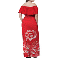Heart Health Awareness Family Matching Off Shoulder Maxi Dress and Hawaiian Shirt Polynesian Red Ribbon LT05 - Polynesian Pride