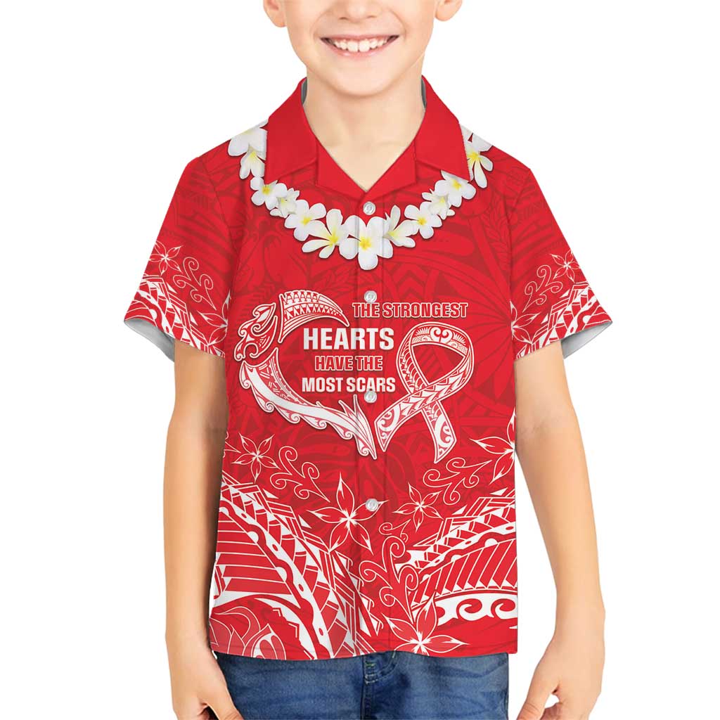 Heart Health Awareness Family Matching Off Shoulder Maxi Dress and Hawaiian Shirt Polynesian Red Ribbon LT05 Son's Shirt Red - Polynesian Pride