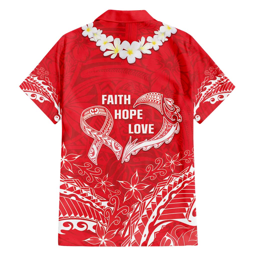Heart Health Awareness Family Matching Off Shoulder Short Dress and Hawaiian Shirt Polynesian Red Ribbon