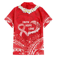 Heart Health Awareness Family Matching Off Shoulder Short Dress and Hawaiian Shirt Polynesian Red Ribbon