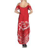Heart Health Awareness Family Matching Summer Maxi Dress and Hawaiian Shirt Polynesian Red Ribbon