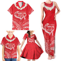 Heart Health Awareness Family Matching Tank Maxi Dress and Hawaiian Shirt Polynesian Red Ribbon
