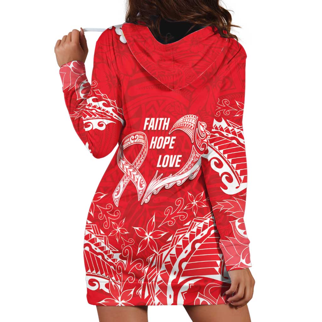 Heart Health Awareness Hoodie Dress Polynesian Red Ribbon