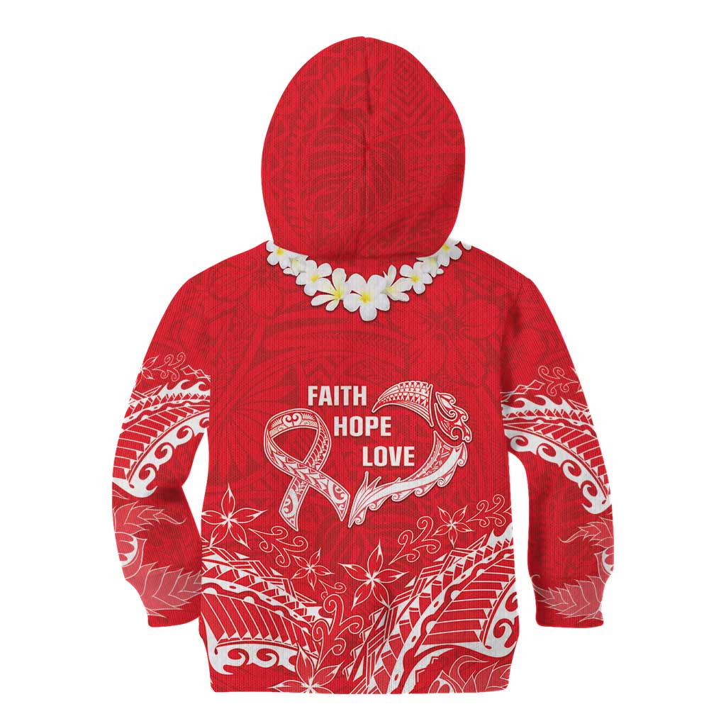 Heart Health Awareness Kid Hoodie Polynesian Red Ribbon