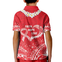 Heart Health Awareness Kid Polo Shirt Polynesian Red Ribbon