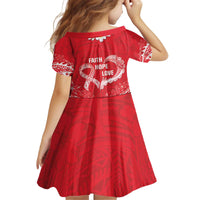 Heart Health Awareness Kid Short Sleeve Dress Polynesian Red Ribbon