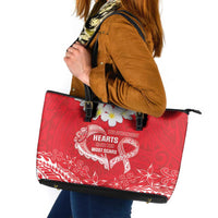 Heart Health Awareness Leather Tote Bag Polynesian Red Ribbon