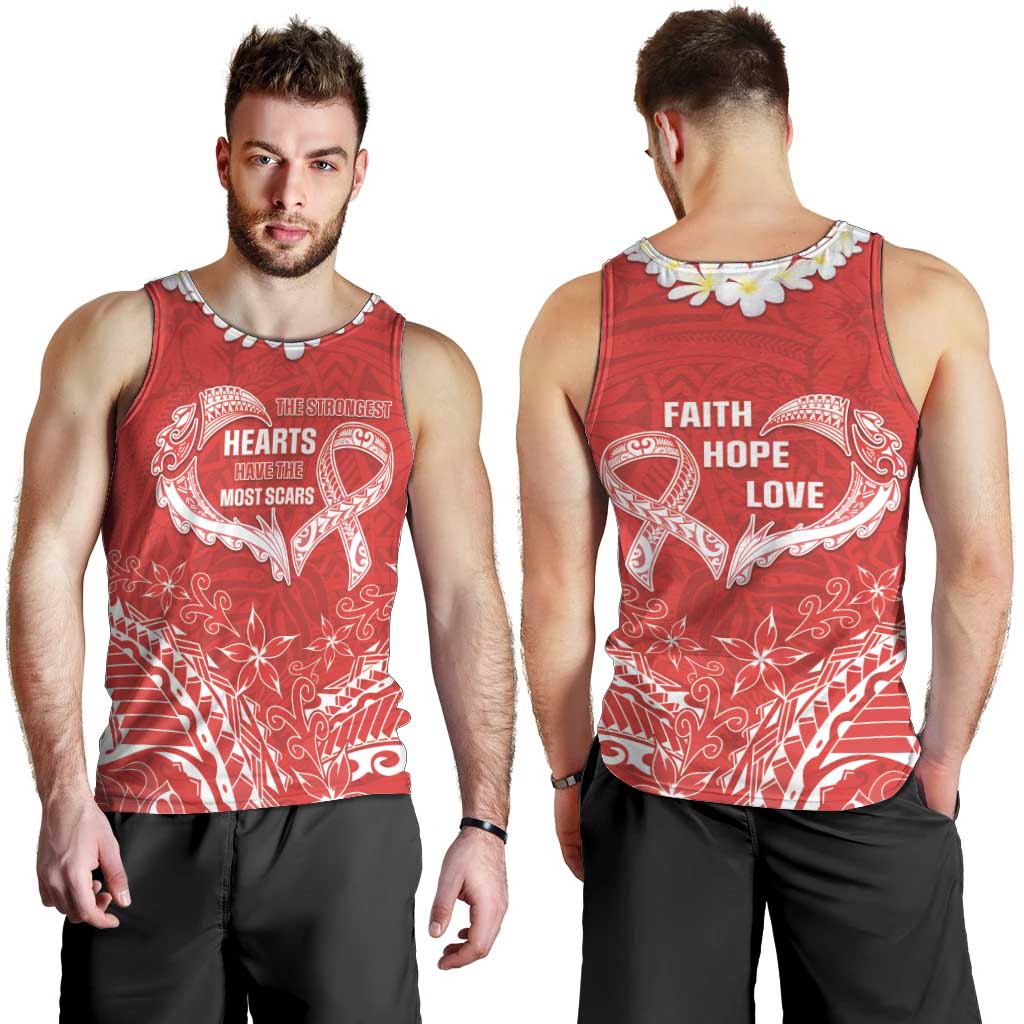 Heart Health Awareness Men Tank Top Polynesian Red Ribbon