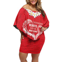 Heart Health Awareness Off Shoulder Short Dress Polynesian Red Ribbon