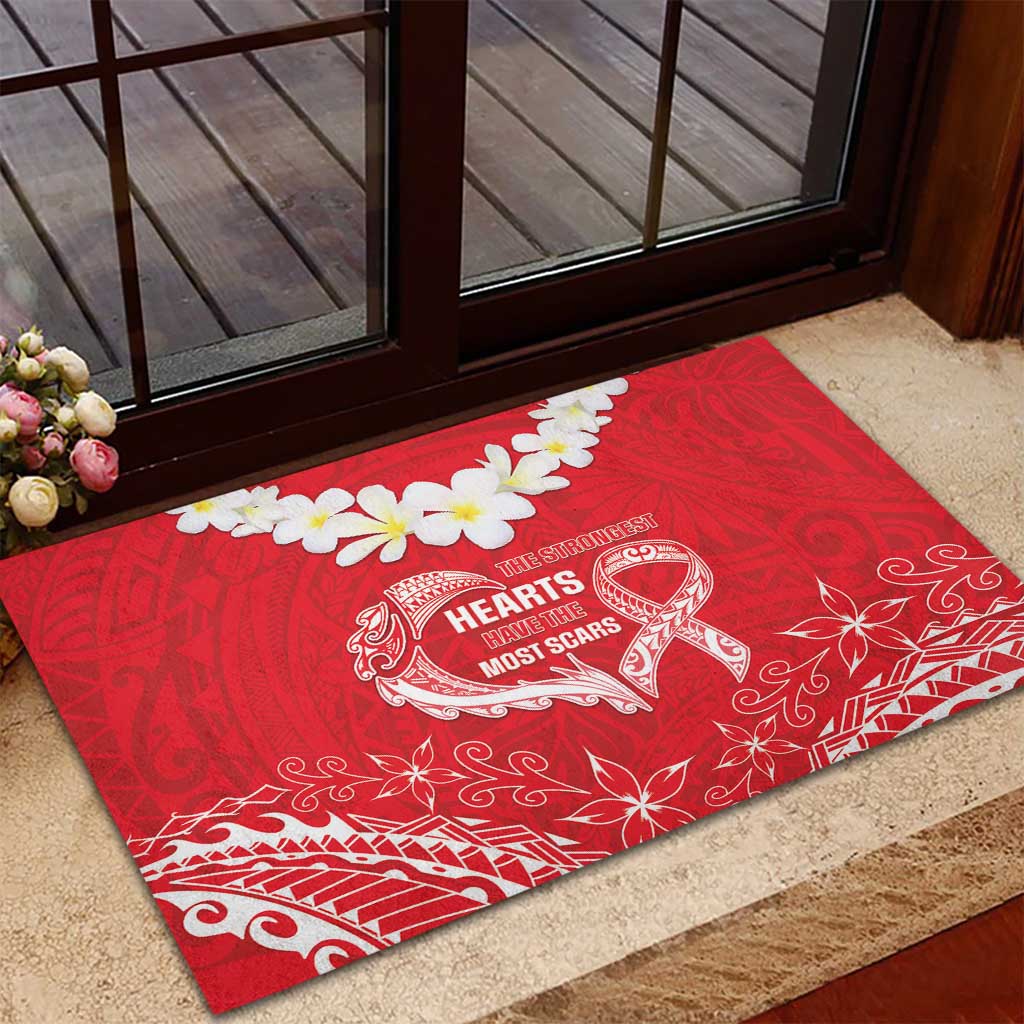 Heart Health Awareness Rubber Doormat Polynesian Red Ribbon