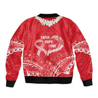Heart Health Awareness Sleeve Zip Bomber Jacket Polynesian Red Ribbon