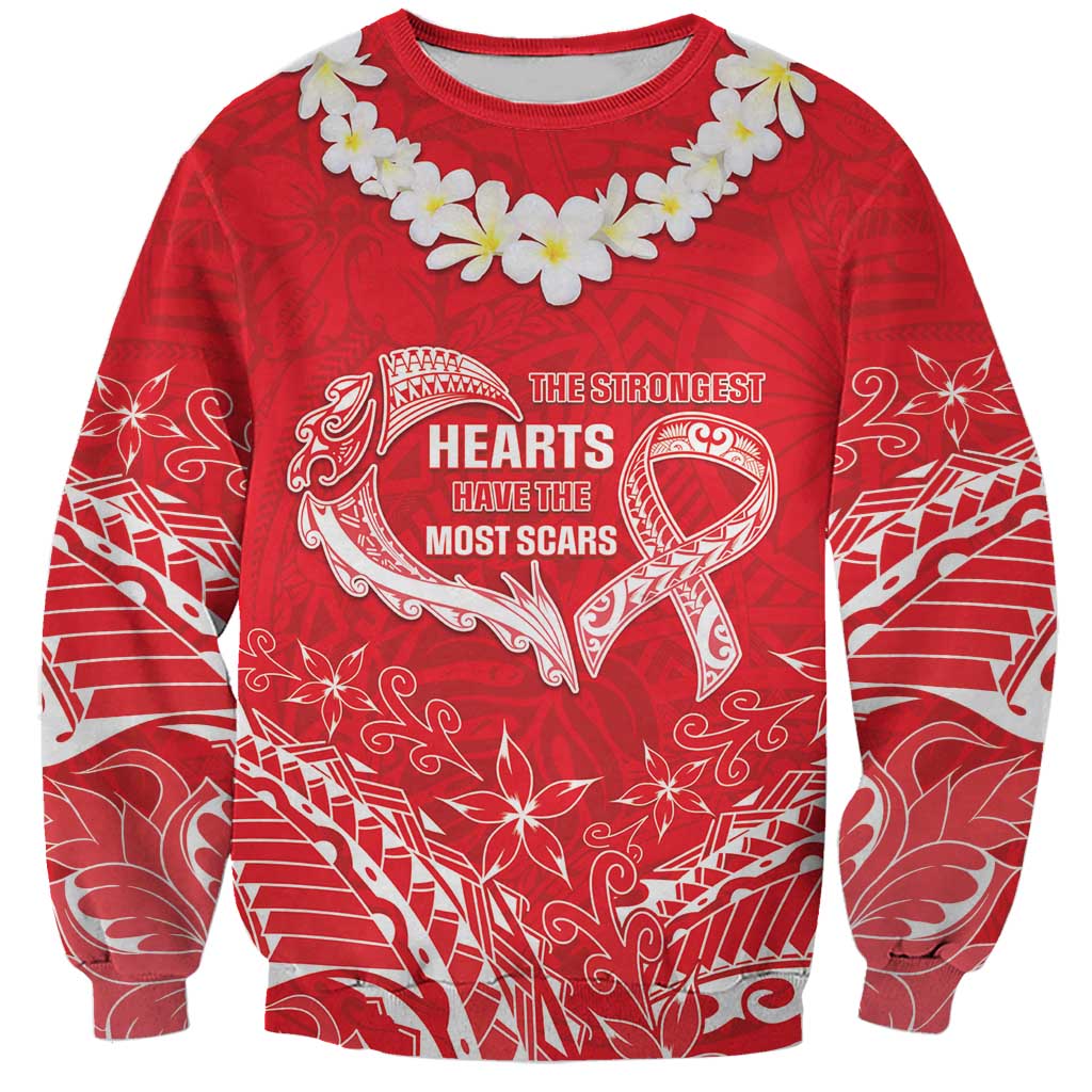 Heart Health Awareness Sweatshirt Polynesian Red Ribbon