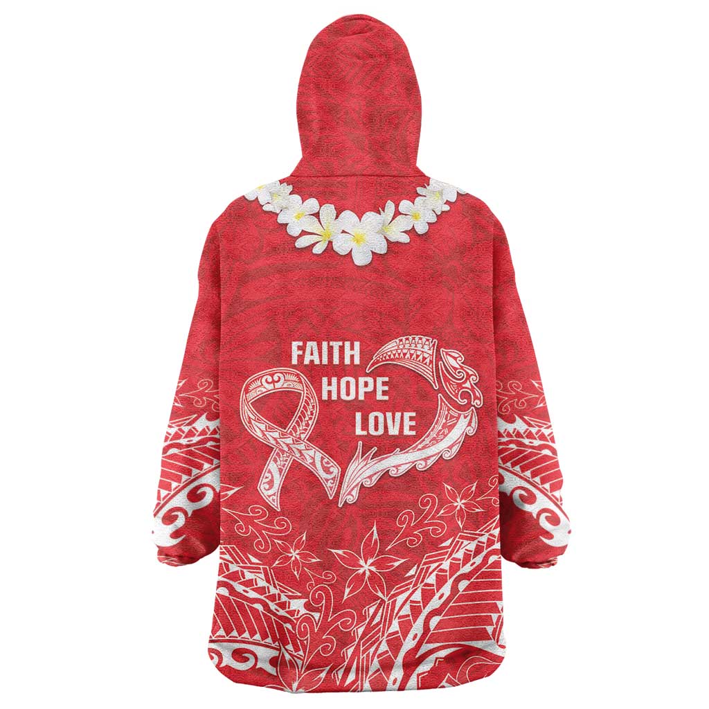 Heart Health Awareness Wearable Blanket Hoodie Polynesian Red Ribbon
