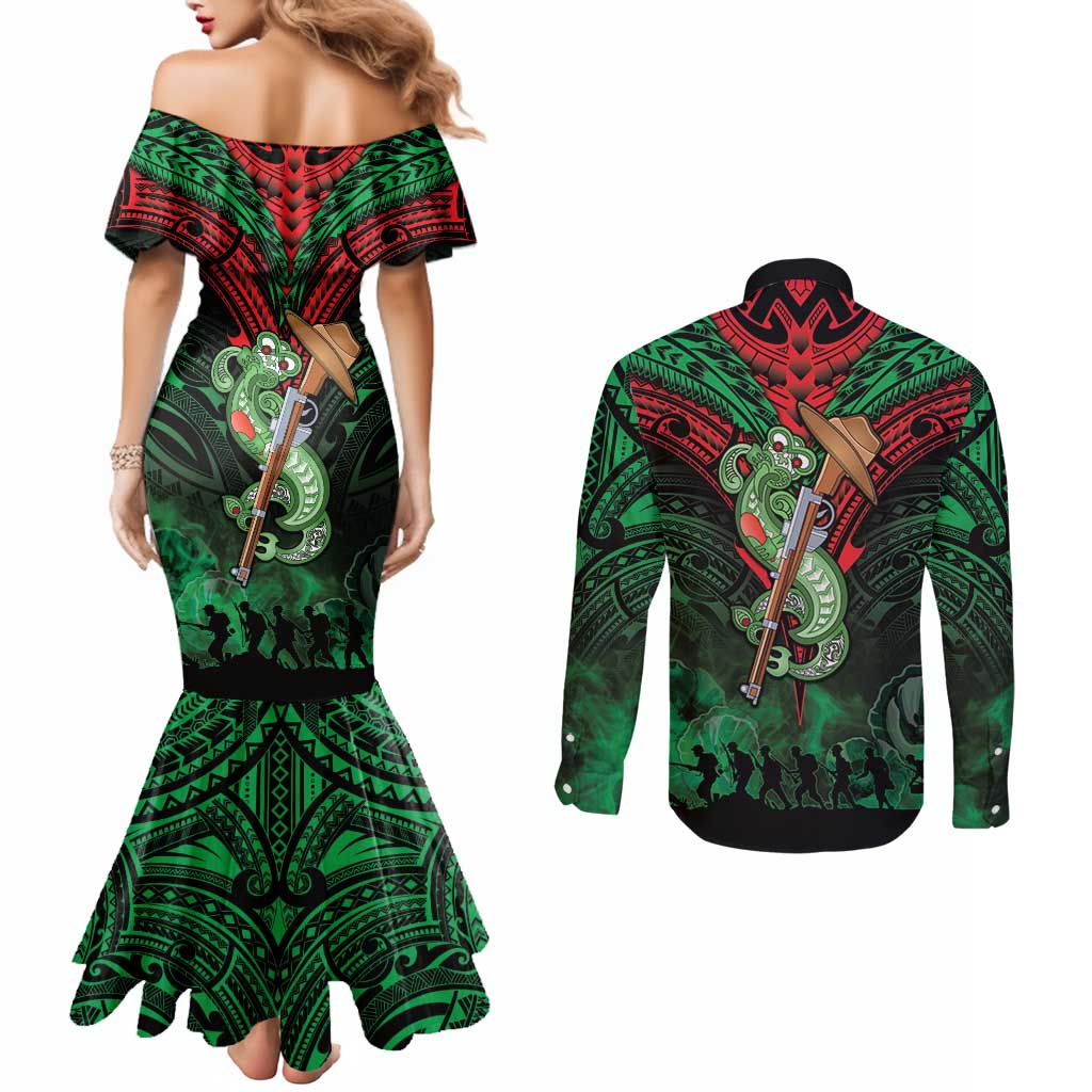 New Zealand ANZAC Day Couples Matching Mermaid Dress and Long Sleeve Button Shirt Aotearoa Hei Tiki LT05 - Polynesian Pride