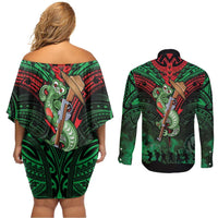 New Zealand ANZAC Day Couples Matching Off Shoulder Short Dress and Long Sleeve Button Shirt Aotearoa Hei Tiki LT05 - Polynesian Pride