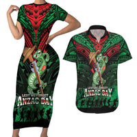 New Zealand ANZAC Day Couples Matching Short Sleeve Bodycon Dress and Hawaiian Shirt Aotearoa Hei Tiki LT05 Green - Polynesian Pride