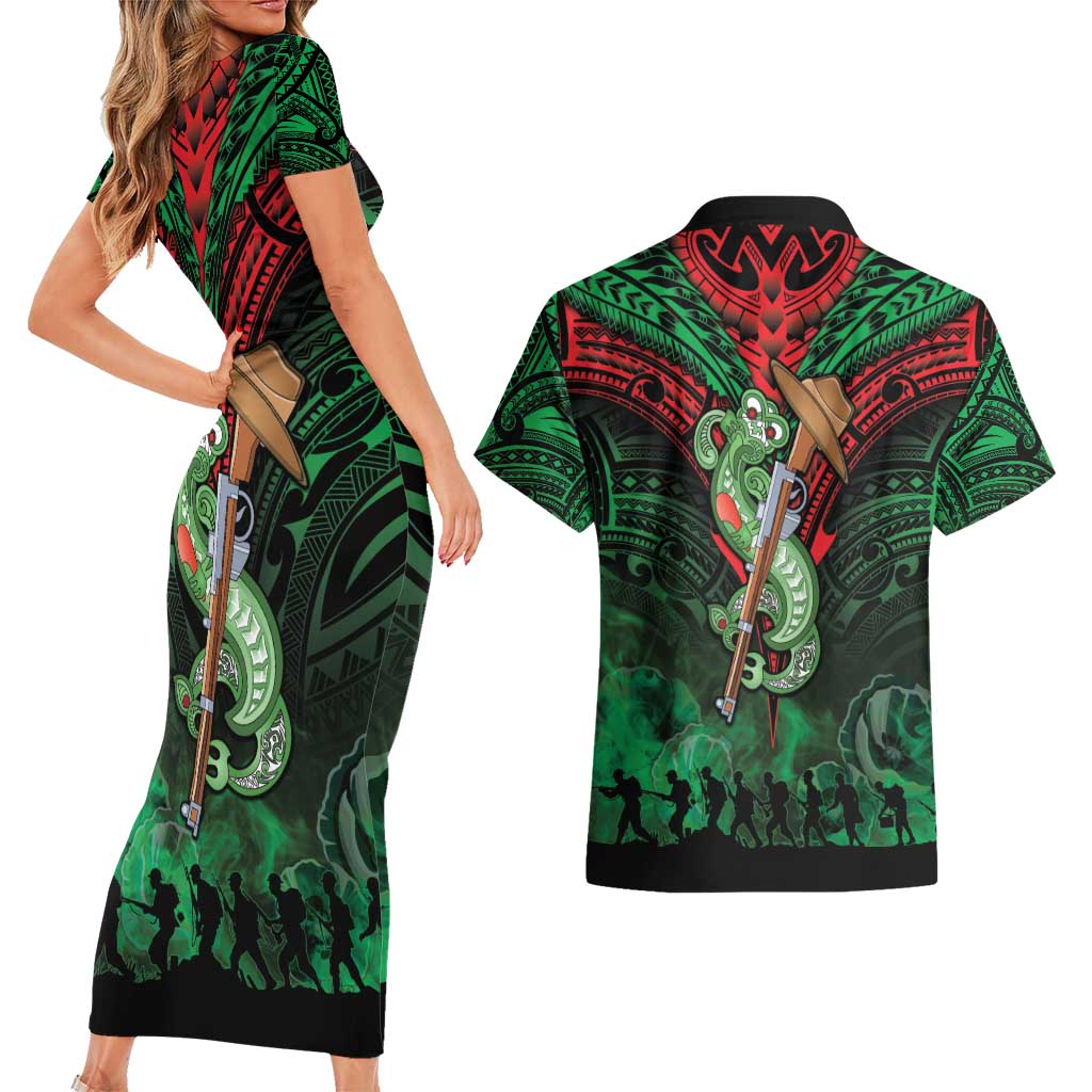 New Zealand ANZAC Day Couples Matching Short Sleeve Bodycon Dress and Hawaiian Shirt Aotearoa Hei Tiki LT05 - Polynesian Pride