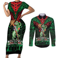 New Zealand ANZAC Day Couples Matching Short Sleeve Bodycon Dress and Long Sleeve Button Shirt Aotearoa Hei Tiki LT05 Green - Polynesian Pride