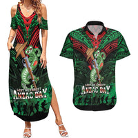 New Zealand ANZAC Day Couples Matching Summer Maxi Dress and Hawaiian Shirt Aotearoa Hei Tiki LT05 Green - Polynesian Pride