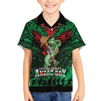 New Zealand ANZAC Day Family Matching Off The Shoulder Long Sleeve Dress and Hawaiian Shirt Aotearoa Hei Tiki LT05 Son's Shirt Green - Polynesian Pride