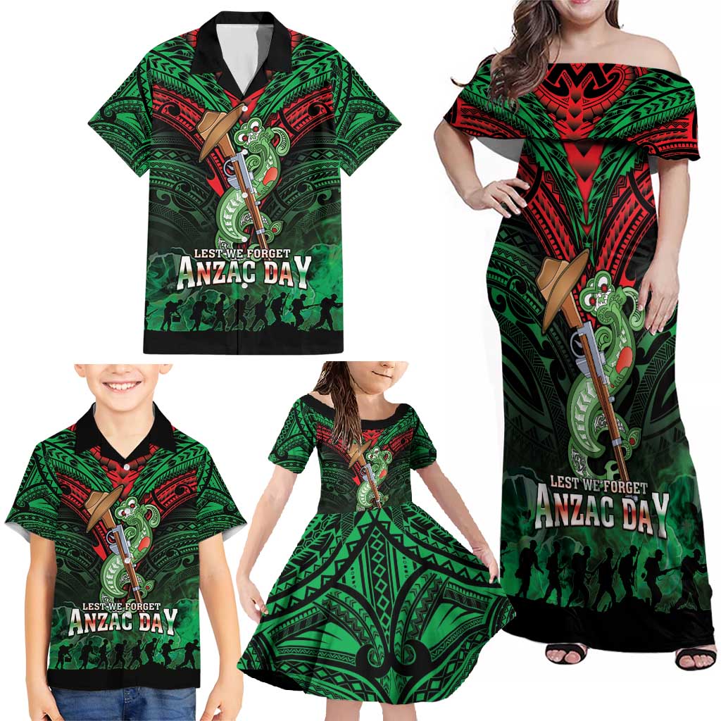 New Zealand ANZAC Day Family Matching Off Shoulder Maxi Dress and Hawaiian Shirt Aotearoa Hei Tiki LT05 - Polynesian Pride