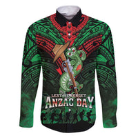 New Zealand ANZAC Day Family Matching Summer Maxi Dress and Hawaiian Shirt Aotearoa Hei Tiki LT05 Dad's Shirt - Long Sleeve Green - Polynesian Pride