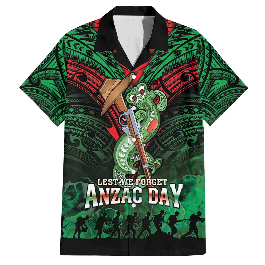 New Zealand ANZAC Day Family Matching Tank Maxi Dress and Hawaiian Shirt Aotearoa Hei Tiki LT05 Dad's Shirt - Short Sleeve Green - Polynesian Pride