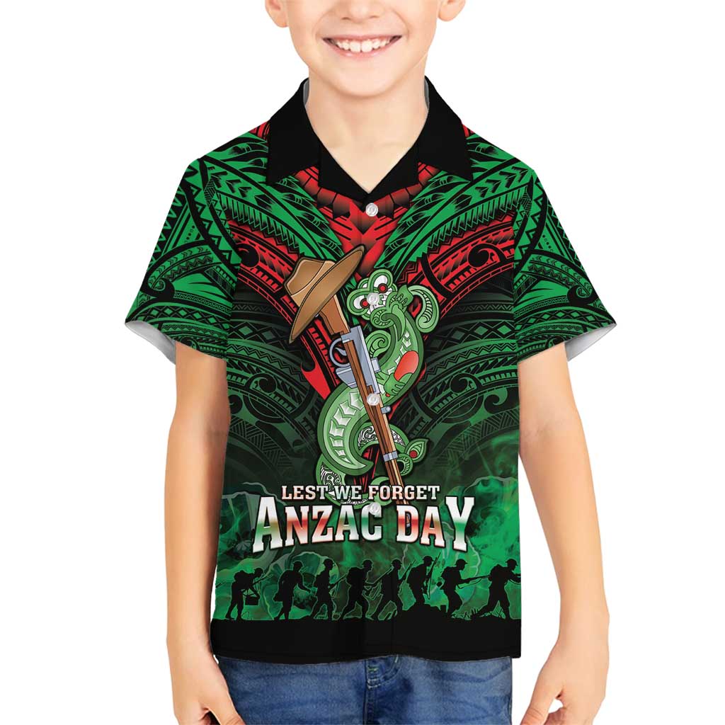 New Zealand ANZAC Day Family Matching Tank Maxi Dress and Hawaiian Shirt Aotearoa Hei Tiki LT05 Son's Shirt Green - Polynesian Pride
