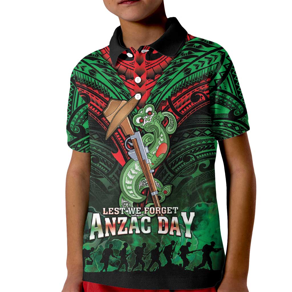 New Zealand ANZAC Day Kid Polo Shirt Aotearoa Hei Tiki LT05 Kid Green - Polynesian Pride