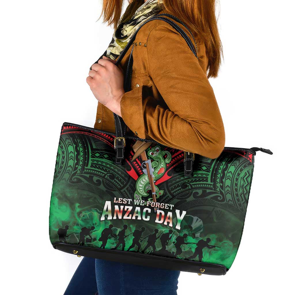 New Zealand ANZAC Day Leather Tote Bag Aotearoa Hei Tiki LT05 Green - Polynesian Pride