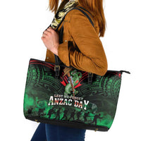 New Zealand ANZAC Day Leather Tote Bag Aotearoa Hei Tiki LT05 Green - Polynesian Pride