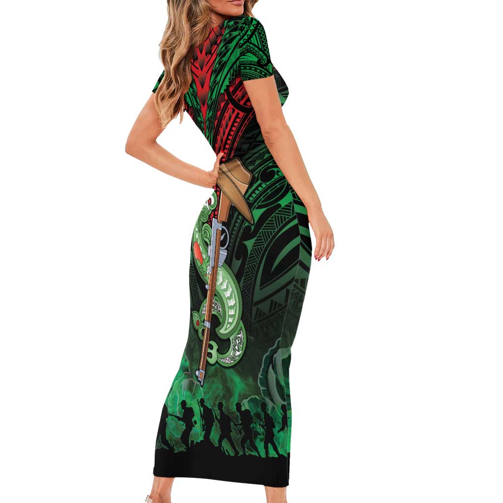 New Zealand ANZAC Day Short Sleeve Bodycon Dress Aotearoa Hei Tiki LT05 - Polynesian Pride