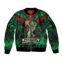 New Zealand ANZAC Day Sleeve Zip Bomber Jacket Aotearoa Hei Tiki LT05 Unisex Green - Polynesian Pride
