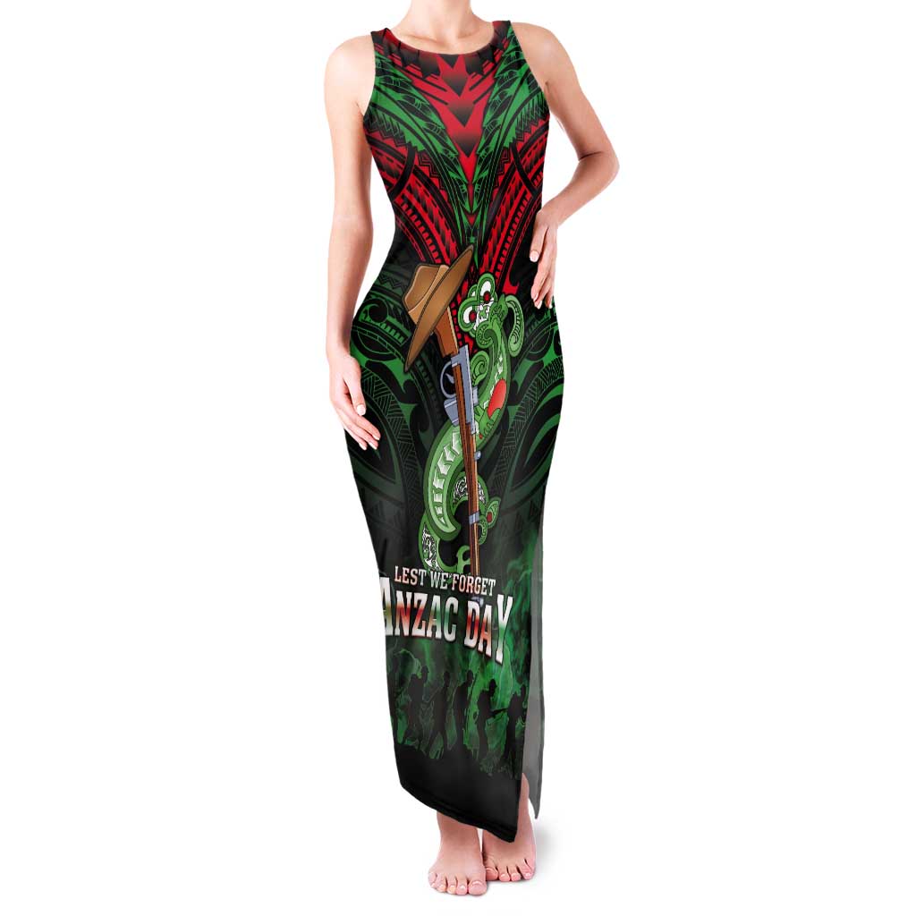 New Zealand ANZAC Day Tank Maxi Dress Aotearoa Hei Tiki LT05 Women Green - Polynesian Pride