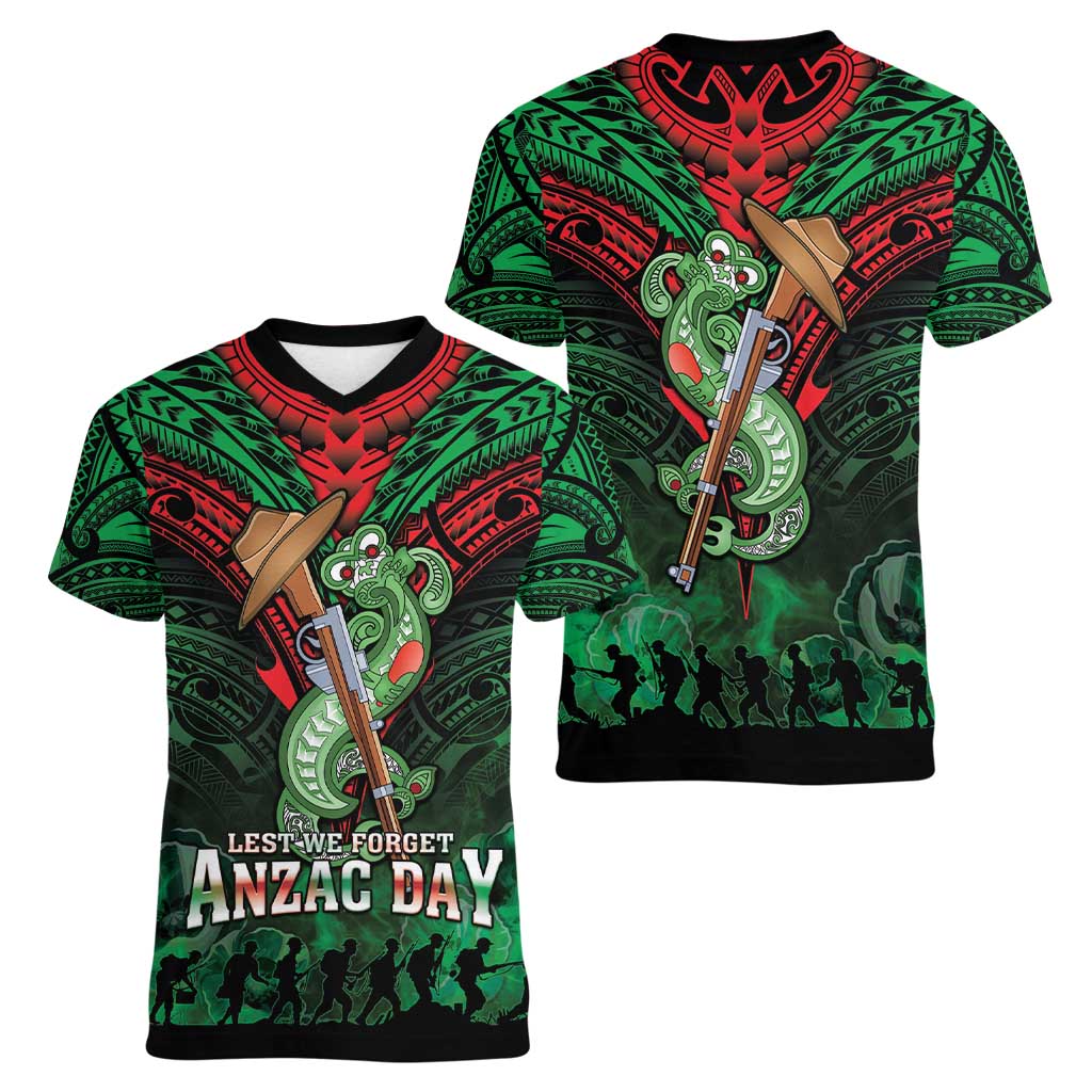 New Zealand ANZAC Day Women V-Neck T-Shirt Aotearoa Hei Tiki LT05 - Polynesian Pride