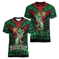 New Zealand ANZAC Day Women V-Neck T-Shirt Aotearoa Hei Tiki LT05 - Polynesian Pride