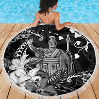 Hawaii King Kamehameha Day Beach Blanket Polynesian Pattern Mix Hibiscus Black LT05 - Polynesian Pride